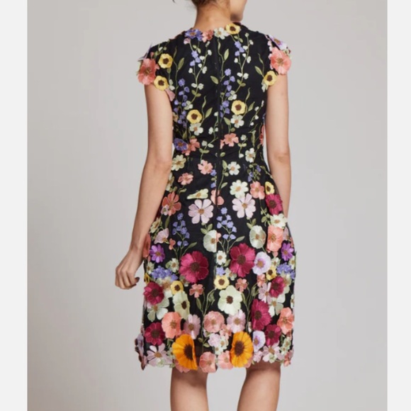 Teri Jon by Rickie Freeman 3D Floral Appliqué Embroidered Dress - Size 16 - Picture 2 of 7